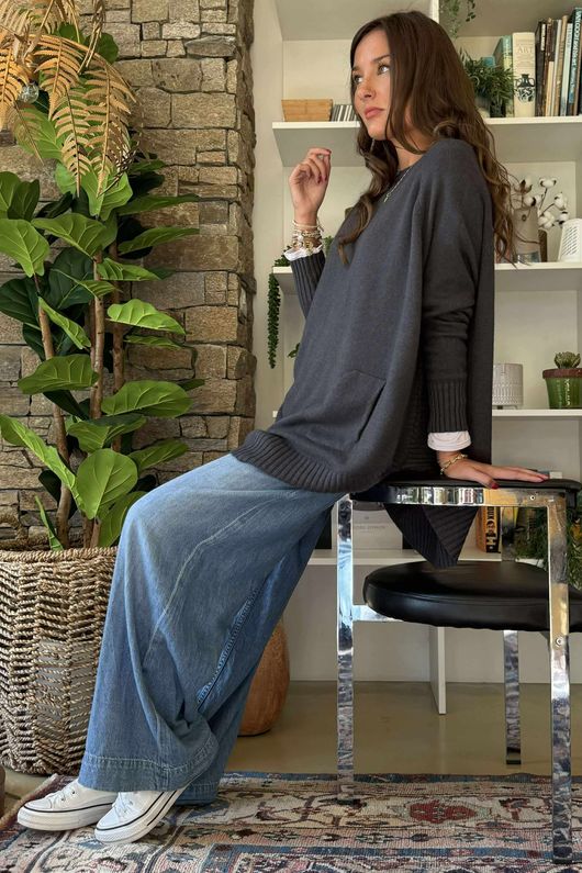 Charli Circle Knit Top Charcoal 